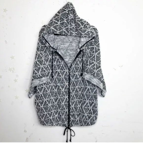 FREE PEOPLE Come Out of Style 2-Pocket Gray Black Knit Zip Hoodie EUC S - Picture 2 of 7